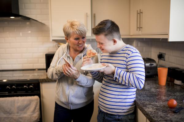 Mum and son in kitchen
