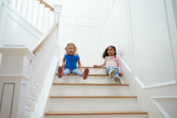 Children playing on the stairs 