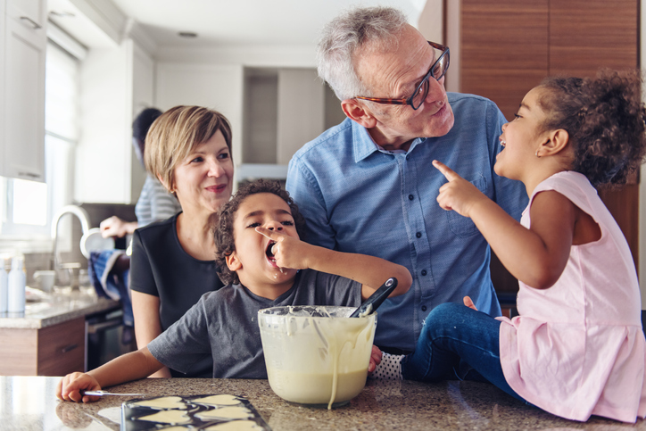 Grandparents baking with foster children