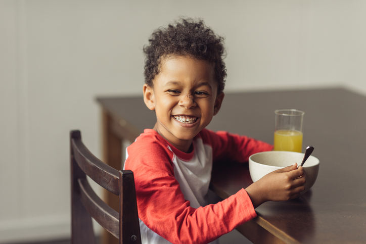 Boy eating cereal