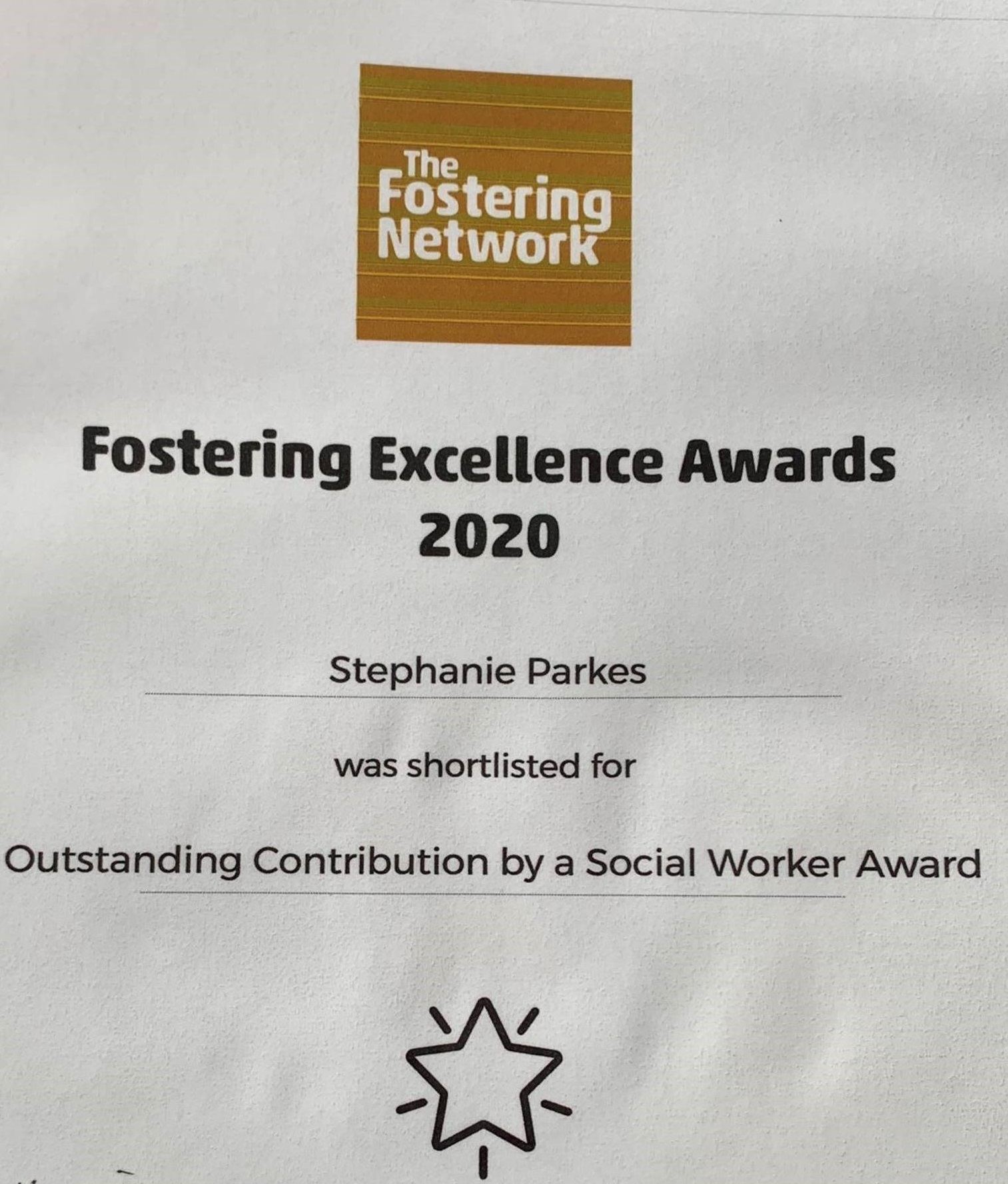 The Fostering Network Fostering Excellence Awards - Outstanding Contribution by a Social Worker