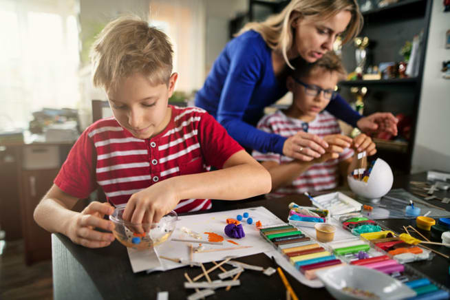 Mum and sons crafting